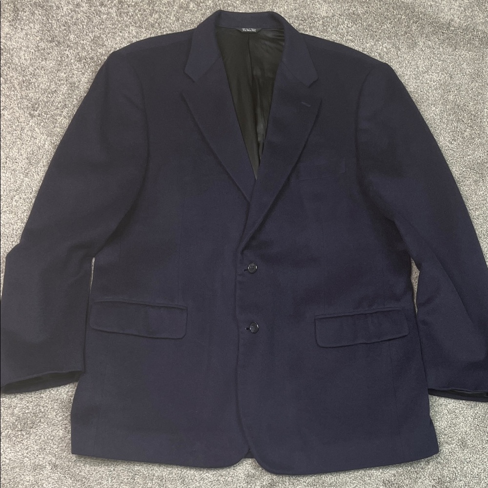 Vintage Camel Hair Sports Coat Blazer Jacket Navy Blue Size 44L Bill Blass